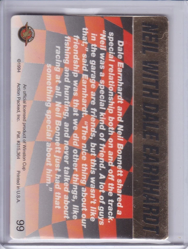 Neil Bonnett 1994 Action Packed card 99 Grade NM-MT Dale Earnhardt - Image 2 of 2