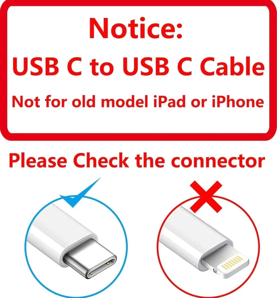 USB-C to USBC Charger Cable 20W/60W Fast Charge iPhone 15 16 17 Samsung Mac Dell - Image 4 of 4