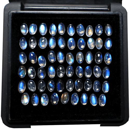 59 Pcs Madagascar Natural Rainbow Moonstone 5mmx3mm Oval Cabochon Gemstones Lot - Picture 3 of 10
