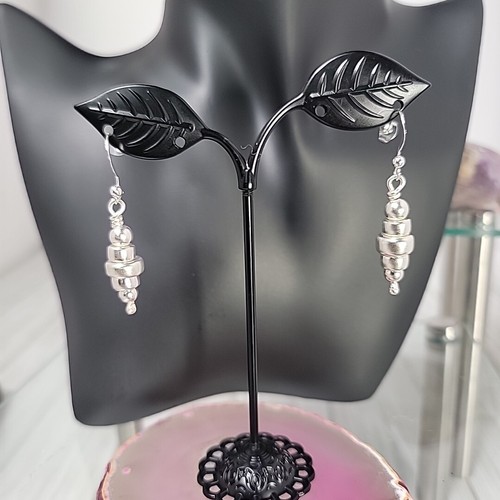 Sterling Silver Graduated Beaded Drop Dangle Earrings 925 2" Long Hook Back - Picture 2 of 9