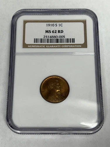 1910 S NGC MS62 RD Lincoln Wheat 1 Cent
