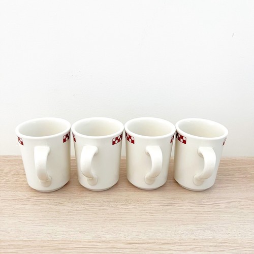 4 Homer Laughlin China Checkers Scarlet Red Rim Ceramic Coffee Mug Diner - Picture 3 of 12