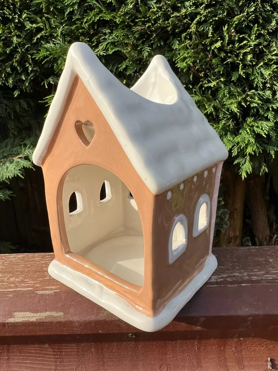 House Shaped Tea Light Holder Brown Gingerbread House Ceramic Oil Burner