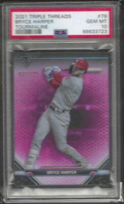 BRYCE HARPER 2021 TOPPS TRIPLE THREADS TOURNALINE /125 PSA