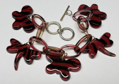 BUTTERFLY DRAGONFLY Charm Bracelet Pink Black Fashion w/ Toggle Lock  Lady Girls