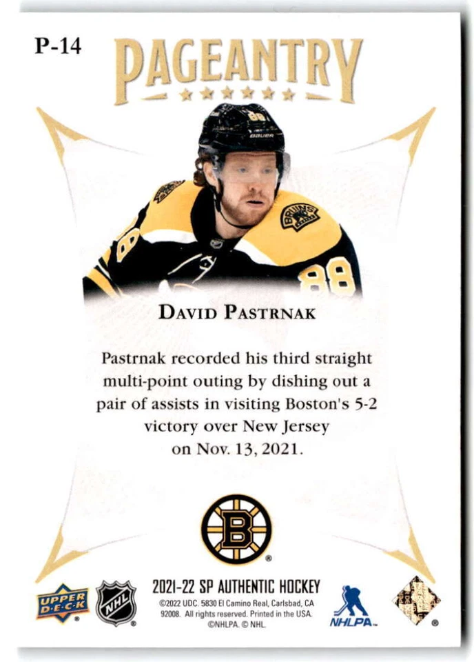 2021-22 SP Authentic Pageantry #P-14 David Pastrnak Boston Bruins - Image 2 of 2
