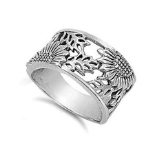Sunflower Ring Band Vintage Style Elegant Shiny Ring 925 Sterling Silver 14mm