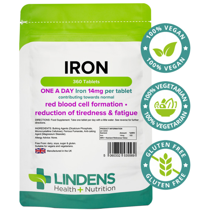 Lindens Iron 14Mg Tablets | 360 Pack | Helps Reduce Tiredness & Fatigue, Supports Normal Oxygen Transportation, Formation Of Red Blood Cells &... - Image 2
