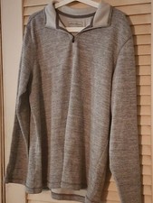 Eddie Bauer Sweater Mens Large Size L Gray Fleece Lined 1/4 Zip Pullover Knit
