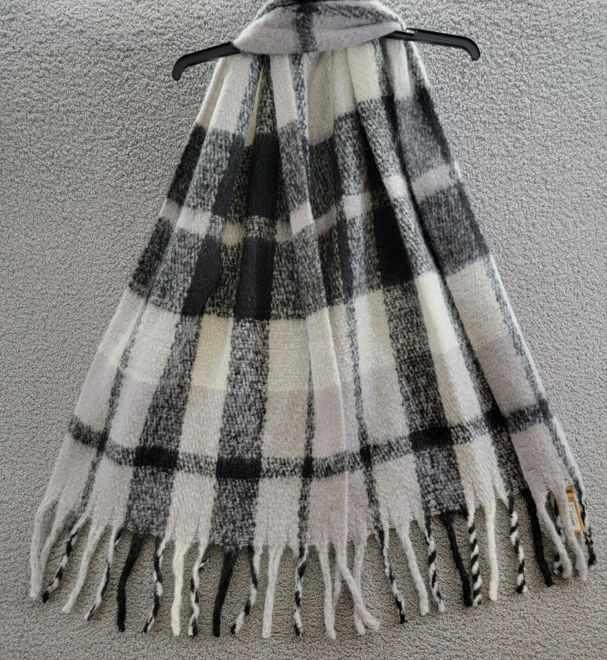 Steve Madden Alta Manta a Cuadros Mezcla de Lana Envolvente Bufanda Para Mujer O/S Negro/Blanco Foto 2 de 4
