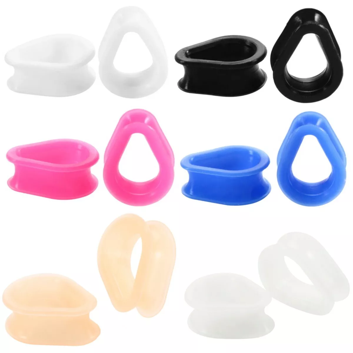 PAIR TEARDROP SHAPED FLEXIBLE SILICONE TUNNELS PLUGS EAR GAUGES