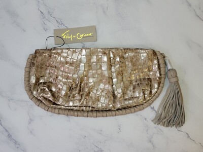 Foley + Corinna Metallic Croc Python Clutch GOLD