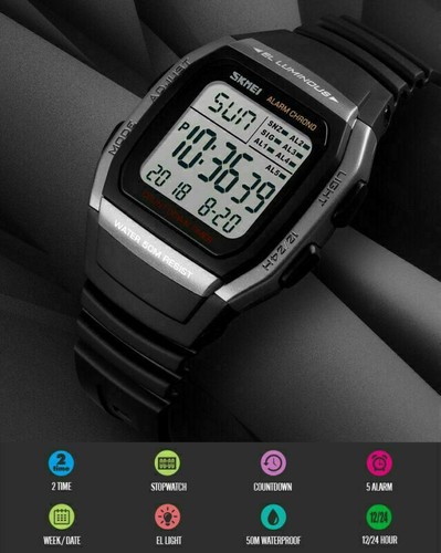Skmei Mens Digital Watch Military Sports Watches Boys LED Electronic Wristwatch - Picture 4 of 17
