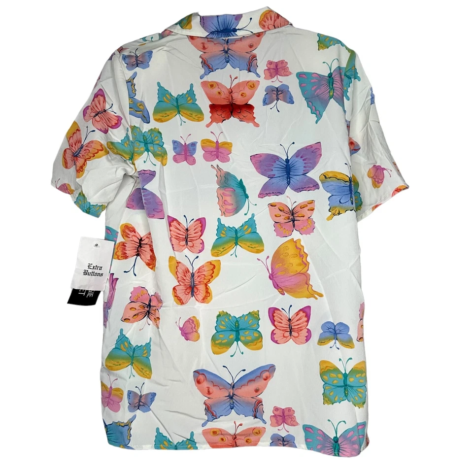 Maggie Sweet Womens Y2K Top Sz M Button Up Shirt Short Sleeve Butterflies NWT - Image 2 of 4