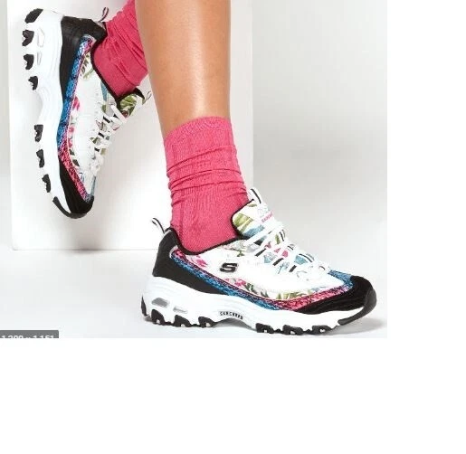 Skechers Women s D Lites Sneakers Runaway Ready Shoes White Black