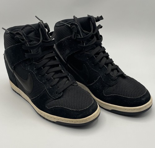 Nike Dunk Sky Hi Hidden Wedge Black Suede Mesh Sneaker Shoes 644877-001 Size 8 - Picture 2 of 20