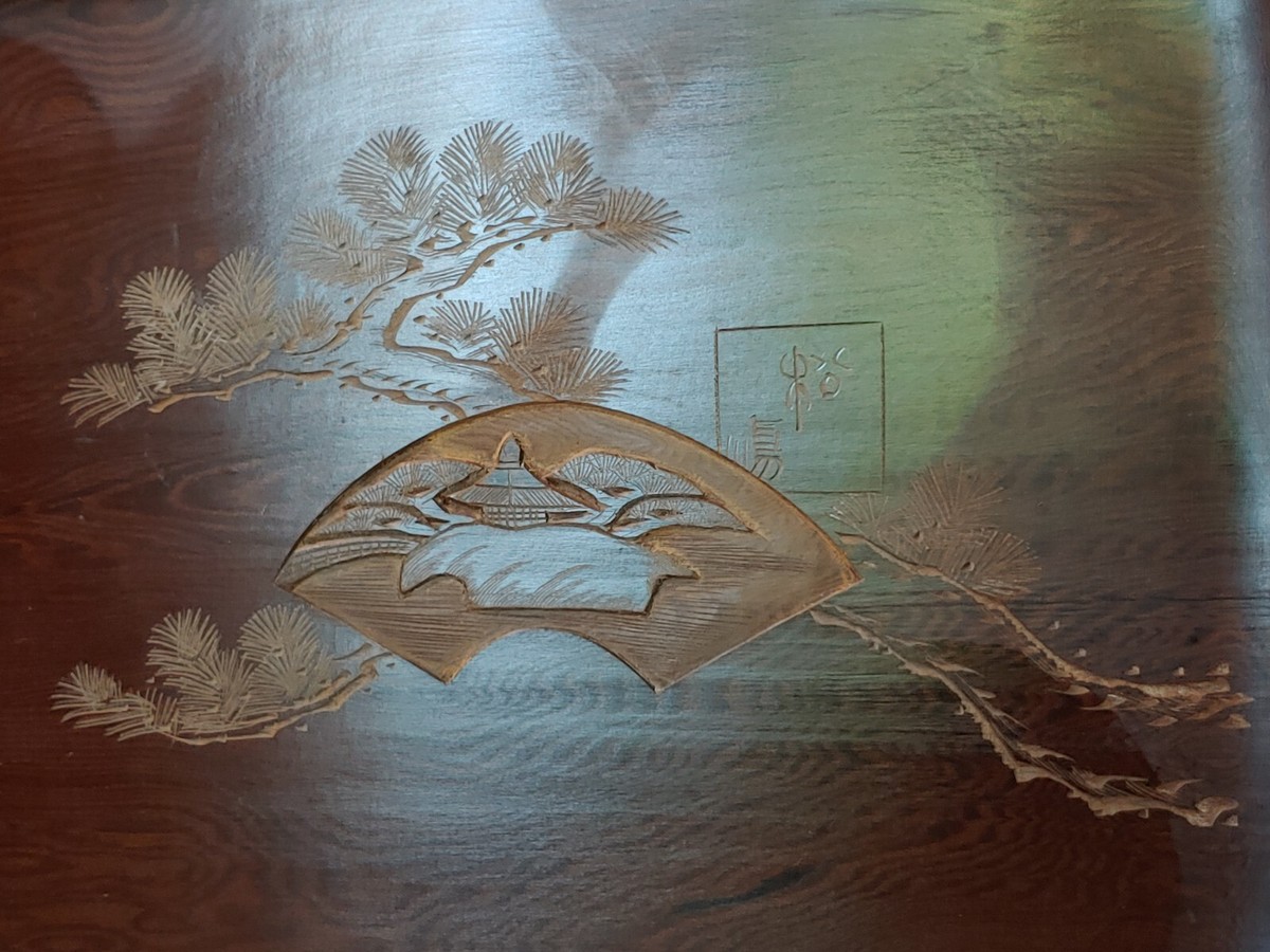 鸡翅木雕松屿文盘Chinese Chicken Wing Wood Carved Pine Tree Culture