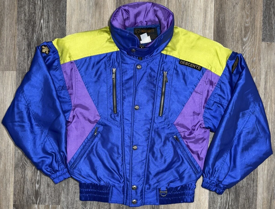 Chaqueta y Pantalones de Esquí Descente Para Hombre XS Azul Púrpura Snowboard Retro Años 80’s De Colección Foto 2 de 4