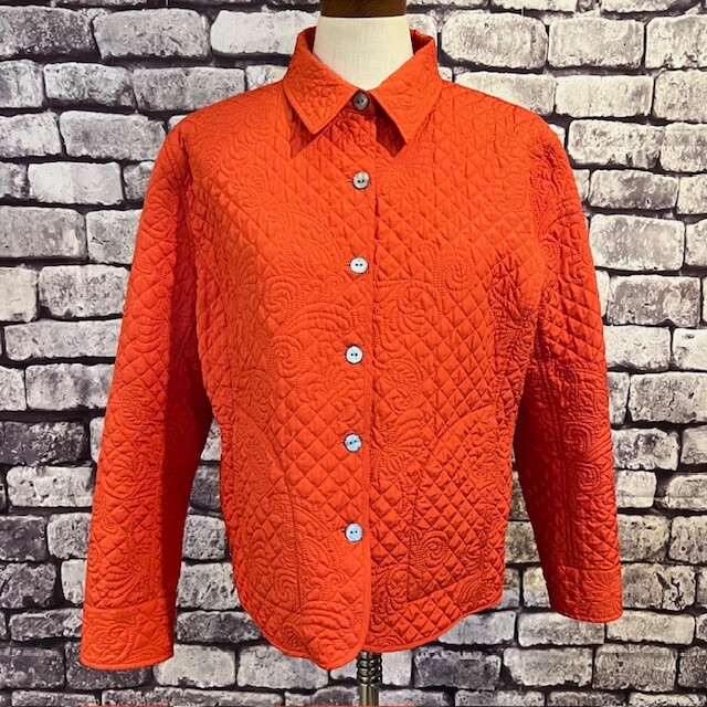 Chico's Orange Quilted Button Down Jacket Size La… - image 1