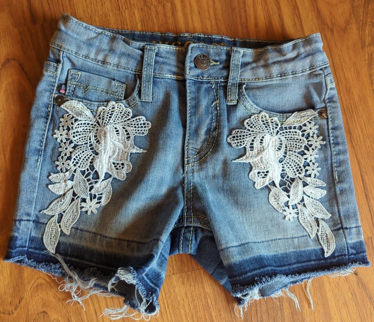 Vigoss The Malibu Jean Shorts Girls Size 7 Blue Denim & Lace