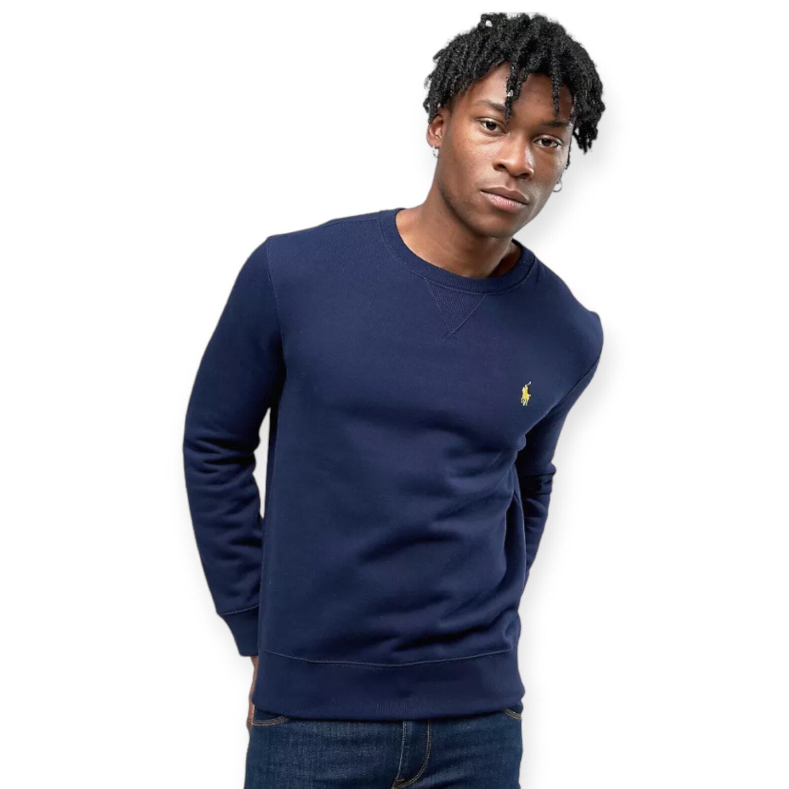 Polo Ralph Lauren XL Felpa girocollo classica blu navy giallo logo pony