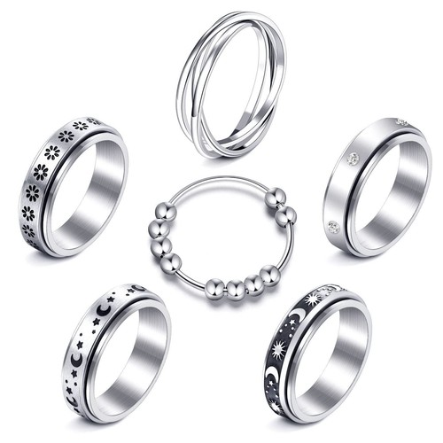 6PCS Fidget Rings for Anxiety Relieveing Stainless Steel Spinner Ring for Women - Picture 8 of 8