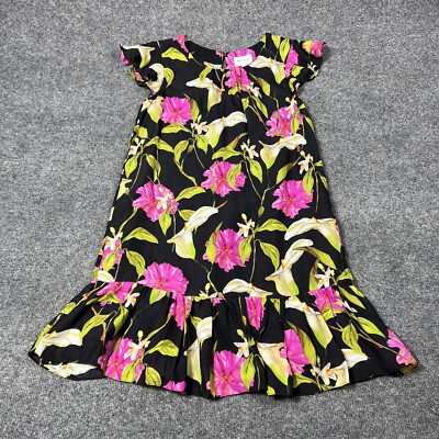 Milly Dress Womens 0-2 P Black Floral Ruffle Layered Ruched 100% Silk Made USA