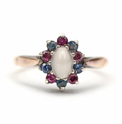 9 Karat Mondstein Saphir Rubin Halo Ring