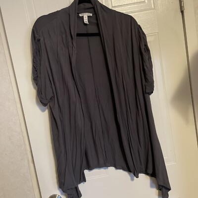 Ambiance Apparel Jacket Women Size 2X Gray SS Open Waterfall Ruched Rayon Ltwght