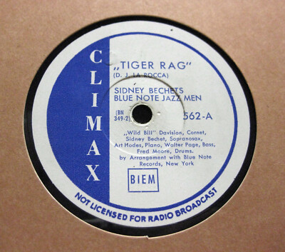SIDNEY BECHET BLUE NOTE JAZZ MEN Tiger Rag / Cake Walking Babies CLIMAX (838)