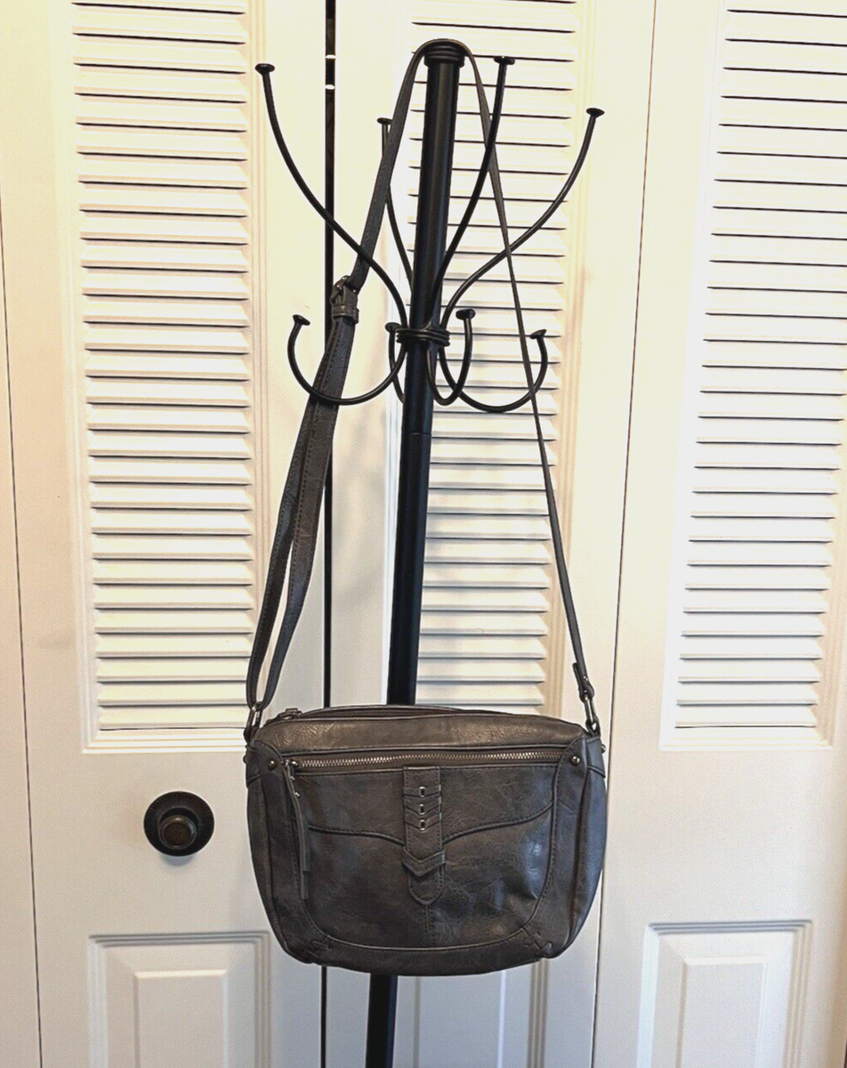 BOC Born Original Concepts Shoulder Bag Tote Crossbody Purse Gray Faux  Leather
