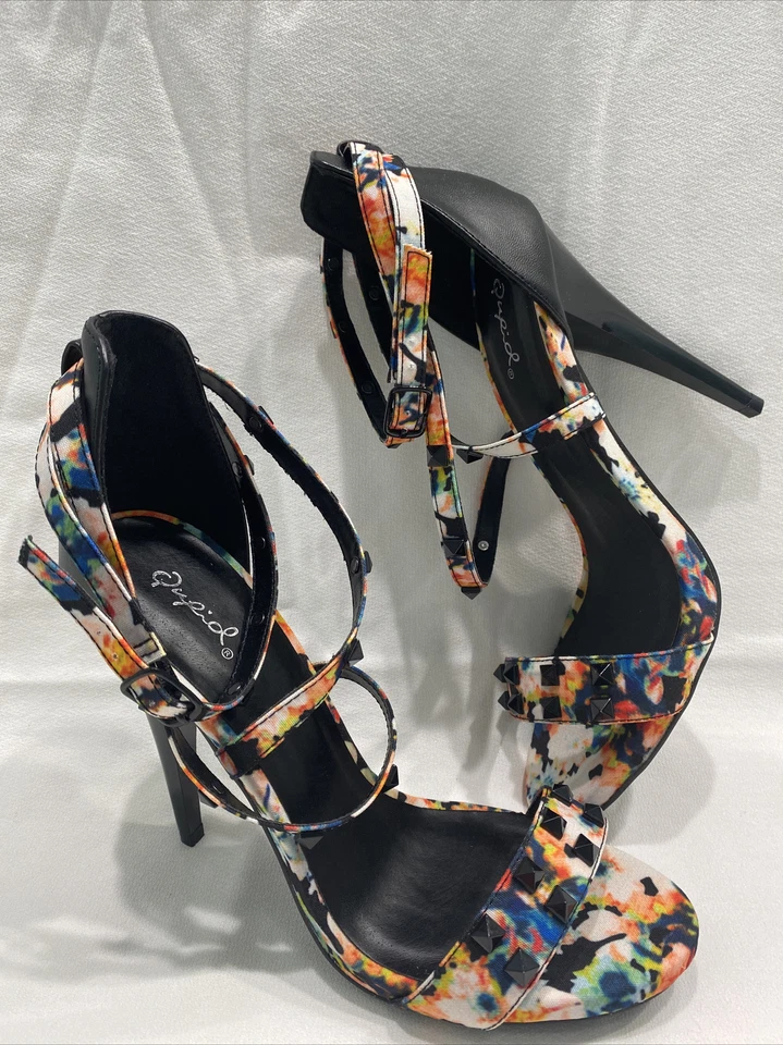 (全新)黑色多色花卉面料灰色-37 HEELS QUPID 9 码 — 第 4/4 张图片