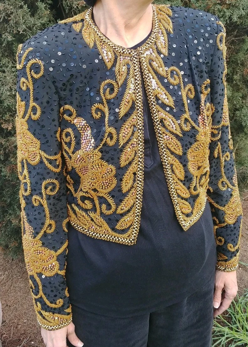 Kathryn Conover By Night brand women s black silk beaded evening