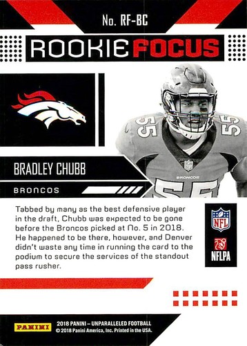 2018 Panini Unparalleled Rookie Focus #RF-BC Bradley Chubb BRONCOS - Picture 2 of 2