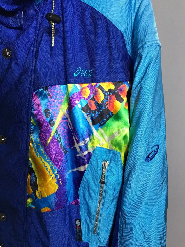 VTG 80'S ASICS SKI WEAR ABSTRACT JACKET MEN JAPAN BLUE Sz XL - Image 4 of 4