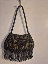 Vintage style beaded evening clutch handbag with intricate beaded flowers
