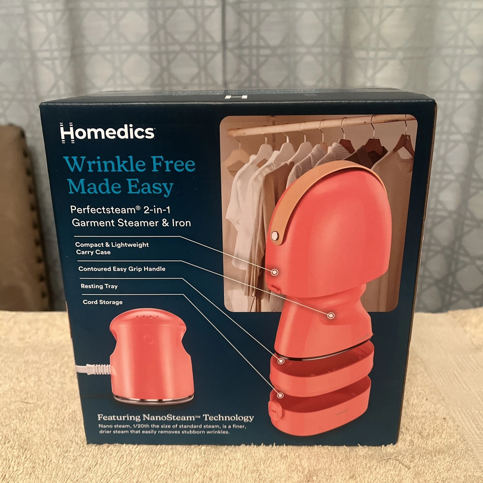 HoMedics Pink Steam 2-In-1 Professional Compact Power Garment Steamer & Iron NEW