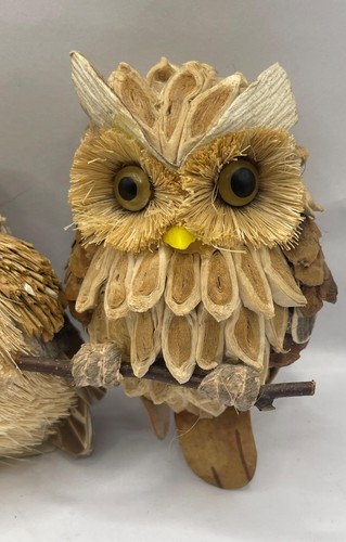 3 x Small Handmade Straw and Pine Cone Owl Figurines - Picture 4 of 9