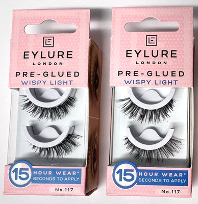WOW! 2 EYLURE Pre Glued Wispy No 117 False Eyelashes Elegant Look & 15 Hour Wear