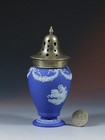 RARE 19TH CENTURY WEDGWOOD (ONLY) JASPERWARE COBALT BLUE SUGAR SHAKER..