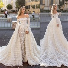Luxury Mermaid Wedding Dresses Off Shoulder Sheer Illusion Detachable Train