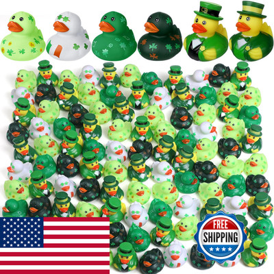Jerify 96 Pcs St. Patricks Day Rubber Ducks 6 Styles Shamrock Ducks For Bath