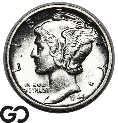 1944-D Mercury Dime, Full Split Bands, Gem BU++ FSB
