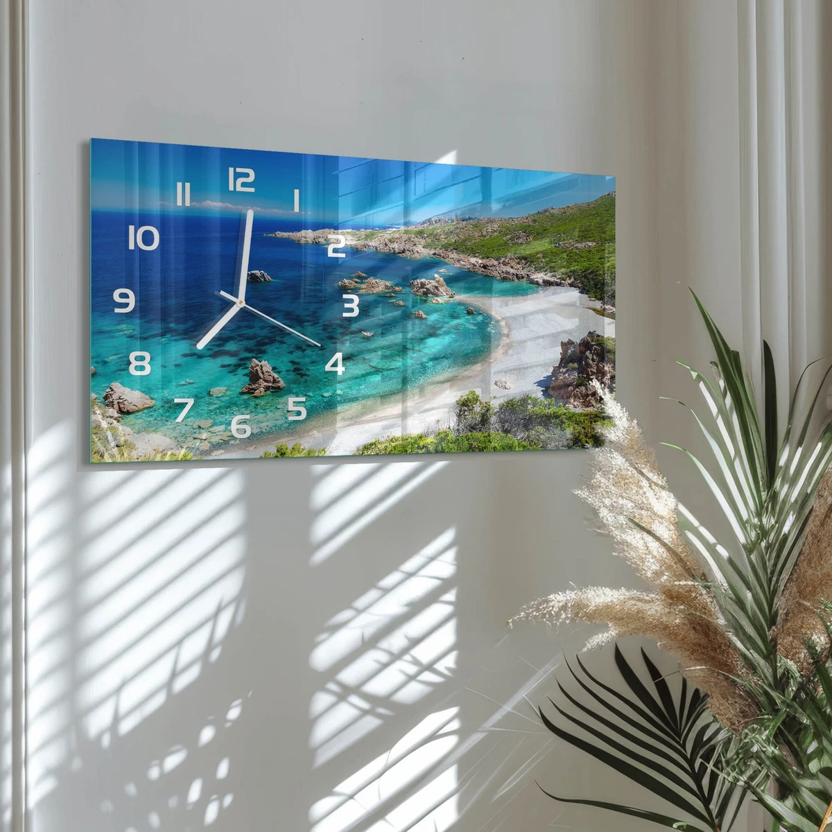 Reloj de Pared Rectangular Horizontal Vidrio Templado Premium Bahía 60x30 cm