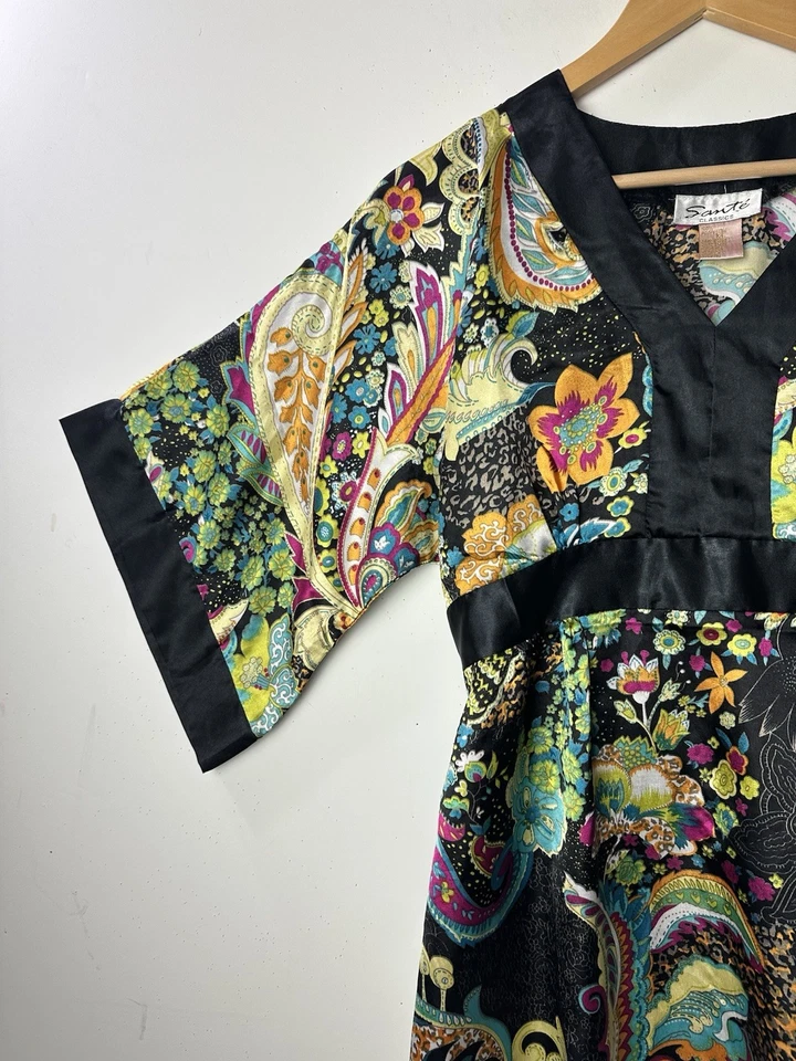 De Colección Sante Babydoll Túnica Top Floral Satinado Kimono Manga Hada Grunge Boho Y2K M Foto 3 de 4