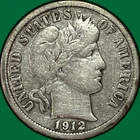 1912-D Barber Dime Fine F Coin, Cleaning #33910