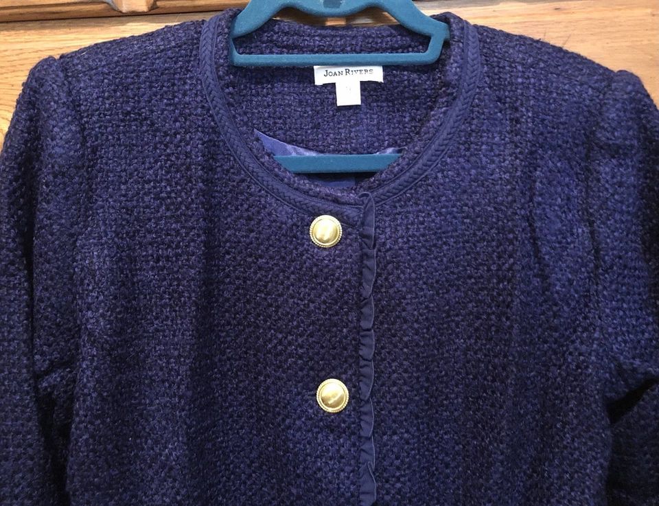 JOAN RIVER женщин Sz 14 парижский шик сплетенный Куртка Пальто с оборками деталь - Изображение 2 из 4