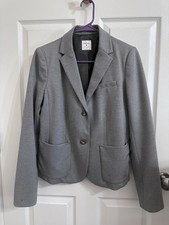 Academia, preppy, Classic Gray Blazer Size 8 Notch Lapel Lined Two-Button
