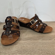 Vionic Radia Brown Tortoise Shell Wedge Slide Sandals Adjustable Straps US 5