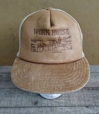  Work Horse Chewing Tobacco Leather Corduroy Mesh Trucker Snapback Cap 1980s